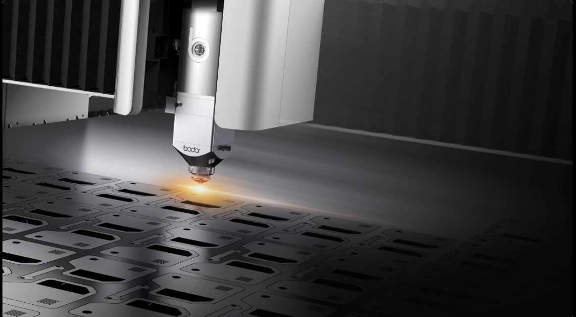 Bodor fibre laser cutting head processing nested sheet metal parts