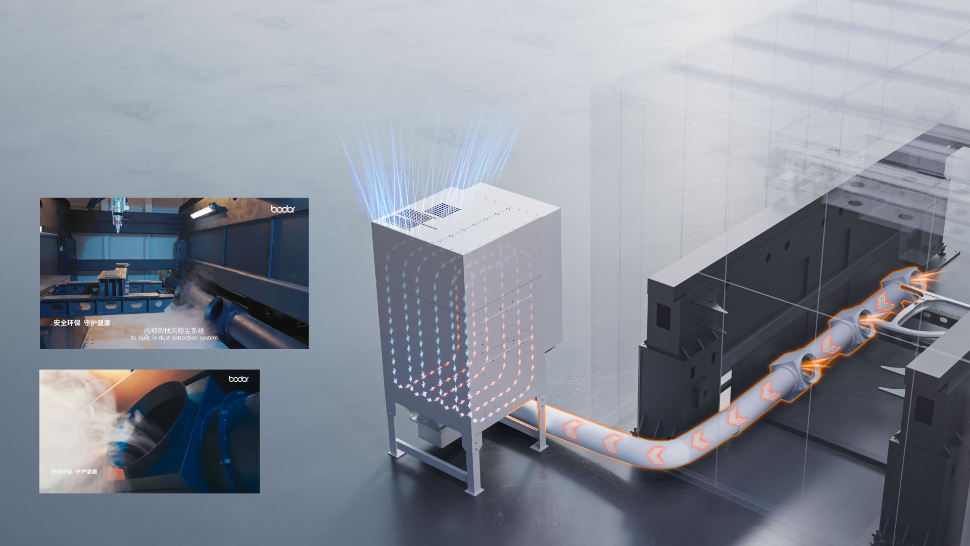Dust and fume extraction around the Bodor Space Series cutting area