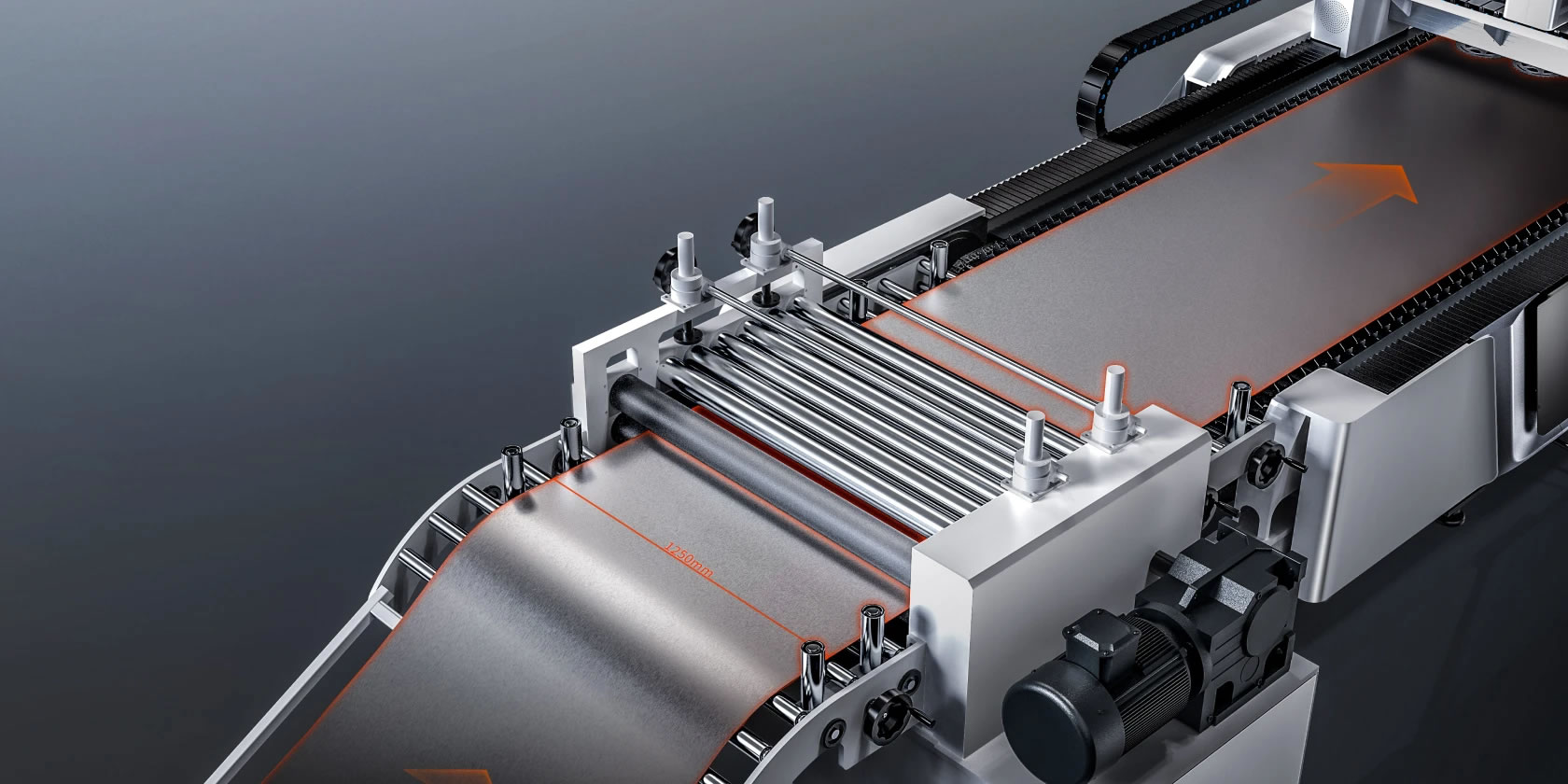 Bodor Rocut coil material passing through the levelling system